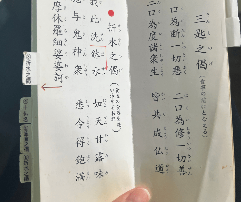 Chanting of sanshi no ge. Japanese appreciation towards foods